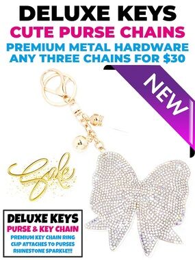 DeLuxe Keys Rhinestone Keychain/Purse Chain WHITE BOW